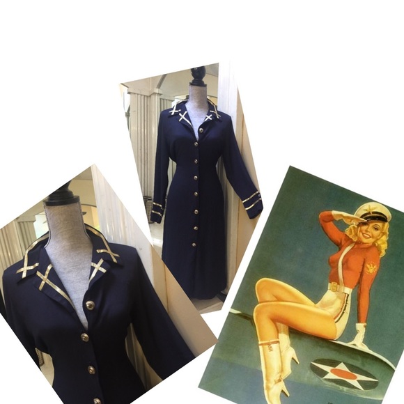 Vintage Dresses & Skirts - Vintage 80s does 50s Pinup Bugle Boy Dress M♥️